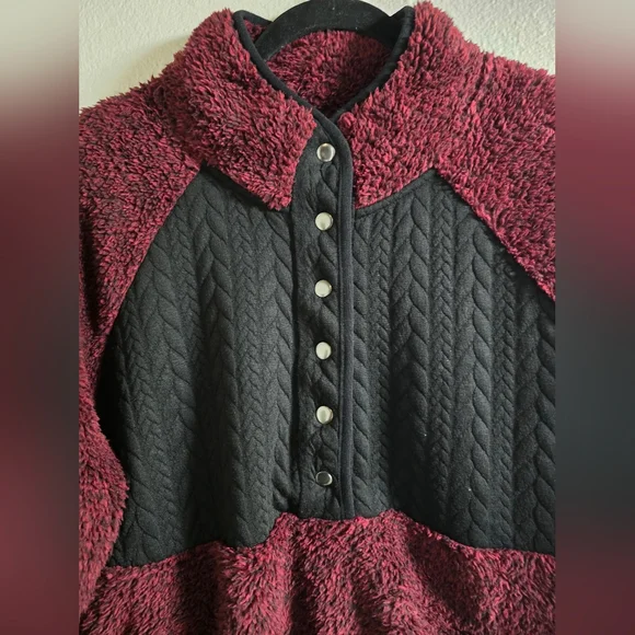 Maurices Fuzzy Burgundy Pull Over - Picture 3 of 6